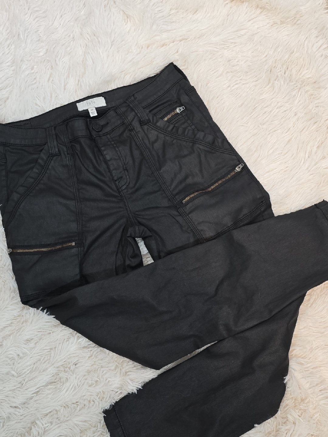 Joie Waxed Black "Park" Skinny Jeans With Zipper Accents Size 28